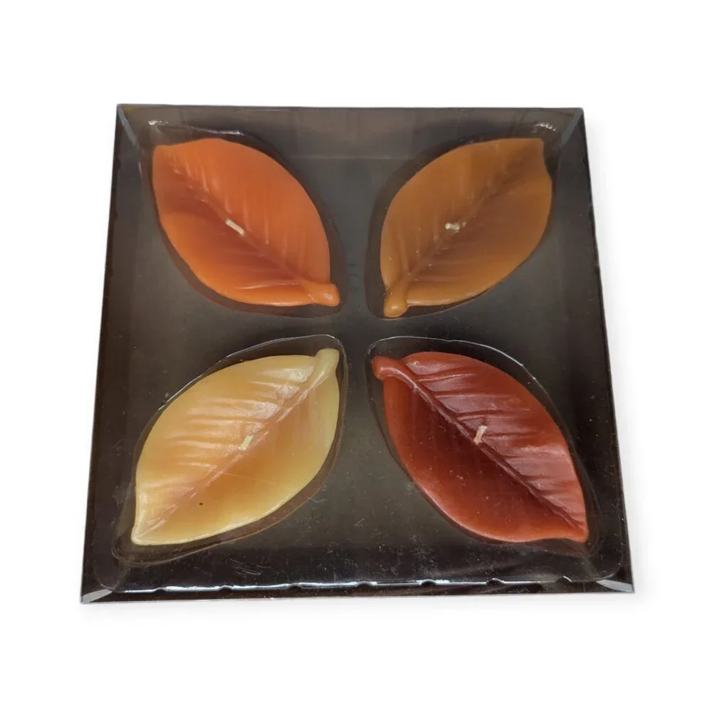 Crate & Barrel Fall Leaves 4 Floating Candles Fall Warm Colors Thanksgiving NIB
